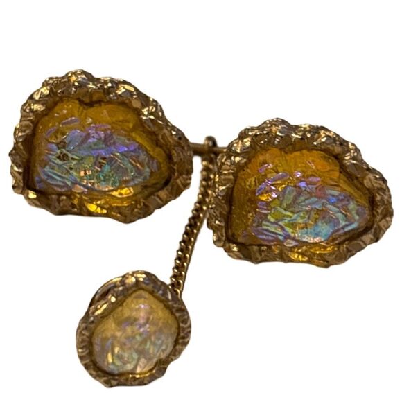 MCM Swank Glass Yellow Lava Cufflinks & Tie Tack Vintage Set - Picture 2 of 8